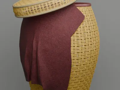 Wicker Laundry Basket with Cloth 3D model