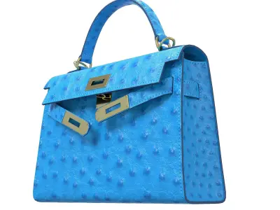 Hermes Kelly Bag Blue Ostrich Low-poly 3D model