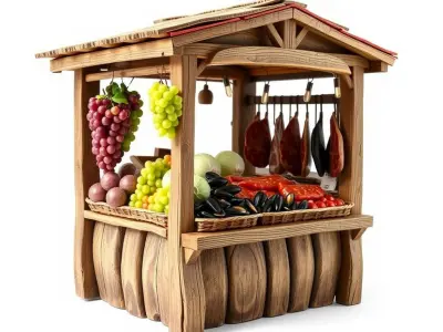 Rustic Village Market Booth Model Pack Low-poly 3D model