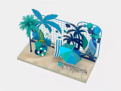 Modern Ocean-Themed Exhibition Booth 3D Model 3D model