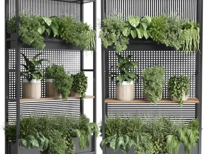 stand palnt metal vase  three wooden pots  Low-poly 3D model