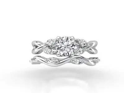 R00017 gold engagement ring with diamonds 3D print model