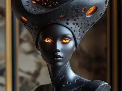 Futuristic Goddess Bust Glowing Amber Eyes Perforated 3D Low-poly 3D model