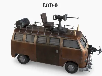Post Apocalyptic VW Van Low-poly War Car Game Asset Low-poly 3D model