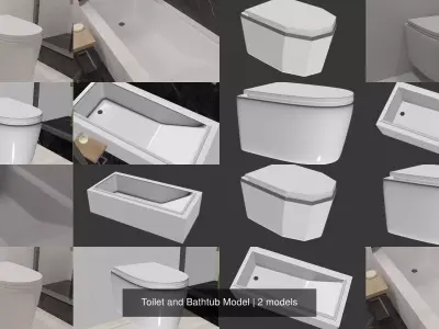 Toilet and Bathtub Model 3D Model Collection