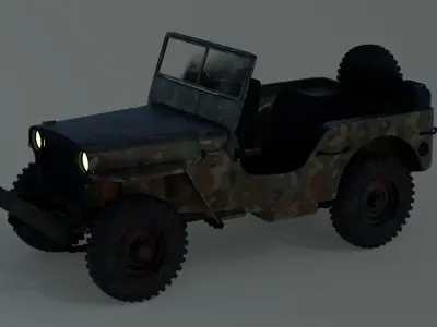 4K Old Jeep Low-poly 3D model