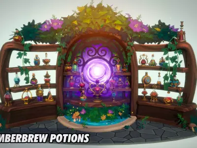 Emberbrew Potions - Stylized Potion Pack FBX and Unreal Engine Low-poly 3D model