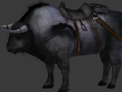 Bull Low Poly with horns Low-poly 3D model