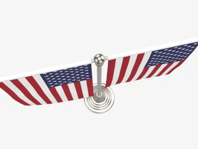 Decorative desk flag on double flagpole 3D model