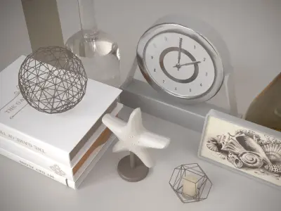 Decoration with clock and books 3D model