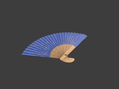 Blue Wooden Handheld Fan Low-poly 3D model
