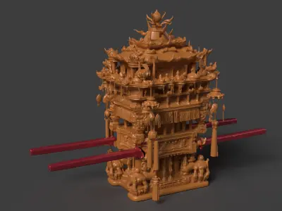 Chinese wooden wedding sedan figure    Low-poly 3D model