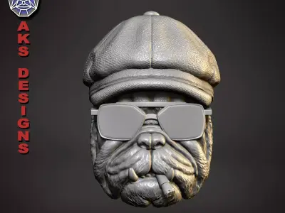 Gangster bulldog version 2 Bas relief wall art 3D print model