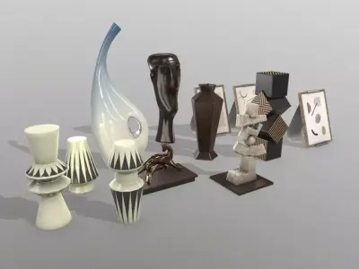 Interior Decoration Object Vase Sculpture Photo Set Low-poly 3D model