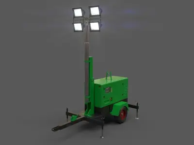 PBR Mobile Light Tower Generator A - Green  Low-poly 3D model