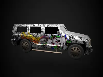 low poly hummer jeep with graffiti Low-poly 3D model