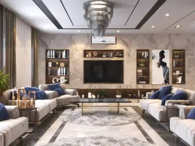 Modern reception and living room interior scene 3D model