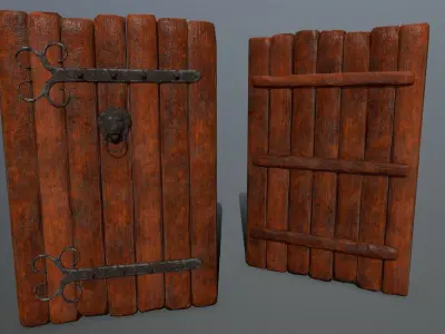 door set of wooden doors Low-poly 3D model