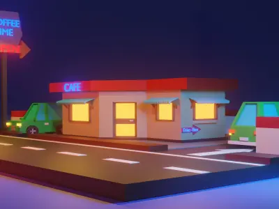Low Poly Cafe Cartoon Low-poly 3D model