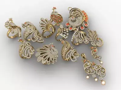 Exquisite 3D Peacock Jewelry Models for Your Projects 3D print model