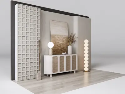 Sideboard with wall panel and flooring 12 3D model