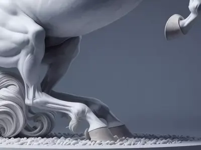 Luxury White Horse Sculpture 3D Model Flowing Mane Dynamic Pose Low-poly 3D model