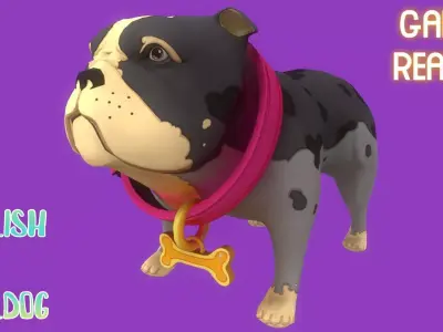 Stylized Spotted Grey English Bulldog for Games and Animation Low-poly 3D model