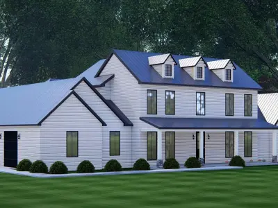 Ranch Farmhouse 3D Model  Classic American Country Home Exterior 3D model