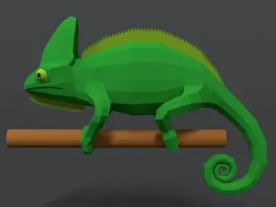 Low Poly Cartoon Chameleon Low-poly 3D model
