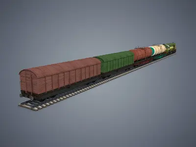 Cargo Train Low-poly 3D model