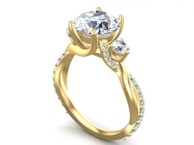 Twisted Pave Solitaire Ring 3D print model