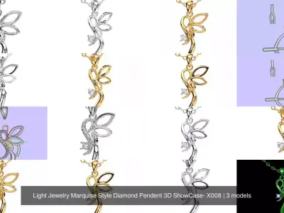 Light Jewelry Marquise Style Diamond Pendent 3D ShowCase- X008 3D Model Pack