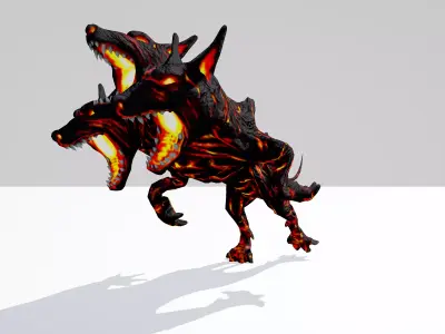 Three Headed Monster Dog with 25 Animations Game Ready Low-poly 3D model