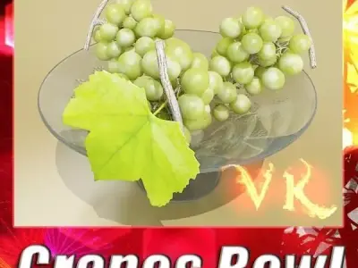 Green Grapes in Glass Bowl 3D model
