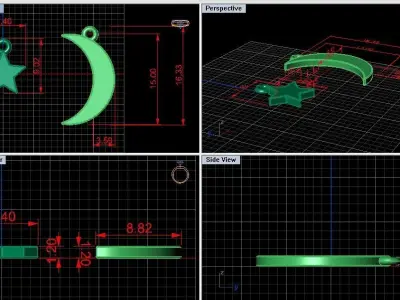 Pendant Month and star elements  3D print model