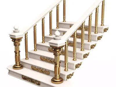 Carved Stair 03 White Low-poly 3D model