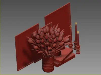 set812 tulips in vase on table 3D model