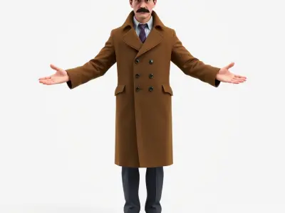Detective Brown Coat Character  Low Mid and High Poly D Model Low-poly 3D model