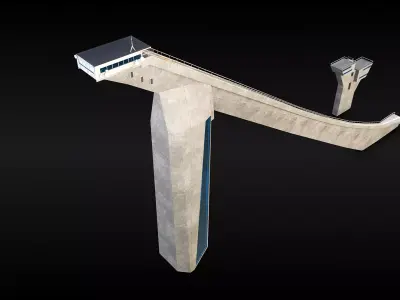Ski Jumping Ramp and Judges Tower Low-poly 3D model
