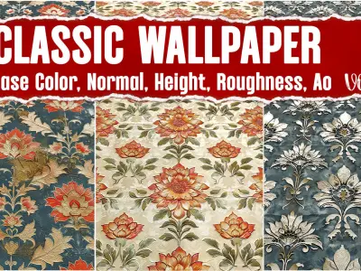 Classic Wallpaper VOL02 4K Seamless PNG PBR Textures Texture