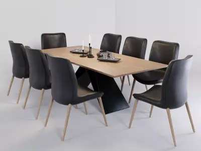 TABLE SET dining with chairs 3D model