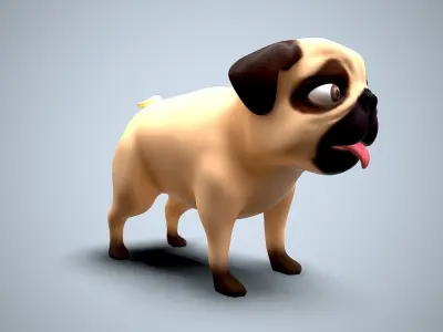 cartoon pug Low-poly 3D model