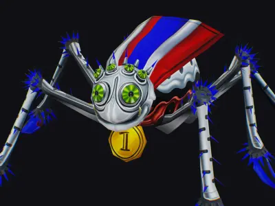 White Spider Robot Funny Cartoon Insect Parasite Beetle Lowpoly Low-poly 3D model