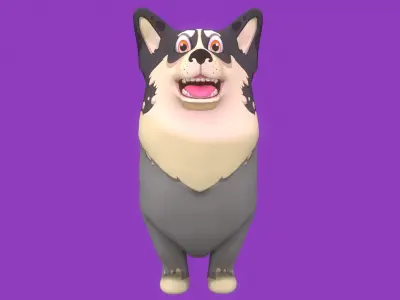Stylized Spotted Grey Welsh Corgy for Games and Animation  Low-poly 3D model