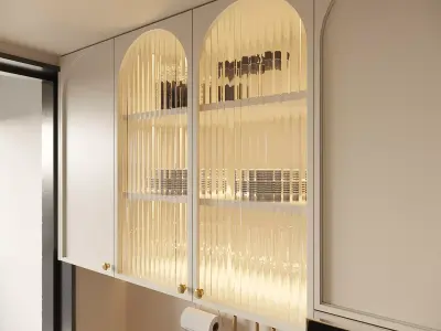 Modern Light Luxury Galley Kitchen with Smart Fridge 3D model