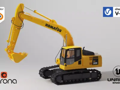 Komatsu PC200-8 Excavator pbr 3D model