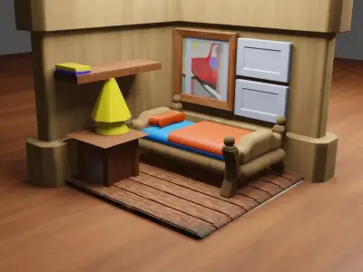 A Simple Bed Room interior architecture  3D Model  Low-poly 3D model