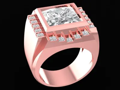 Luxury Square Princess Cut Men Ring with Pave Accents  2840 3D print model