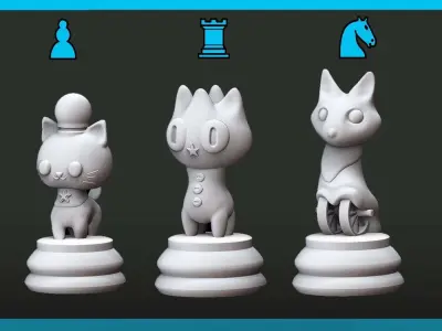 CATS CHESS SET FIGURINES 3D model