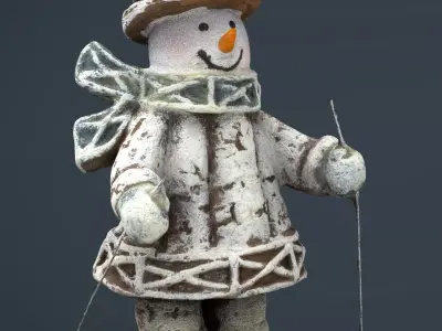 Snowman Skiing Low-poly 3D model